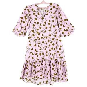 A New Day‎ Pink Purple Floral Puff Sleeve Ruffle Midi Dress Tiered Spring Easter
